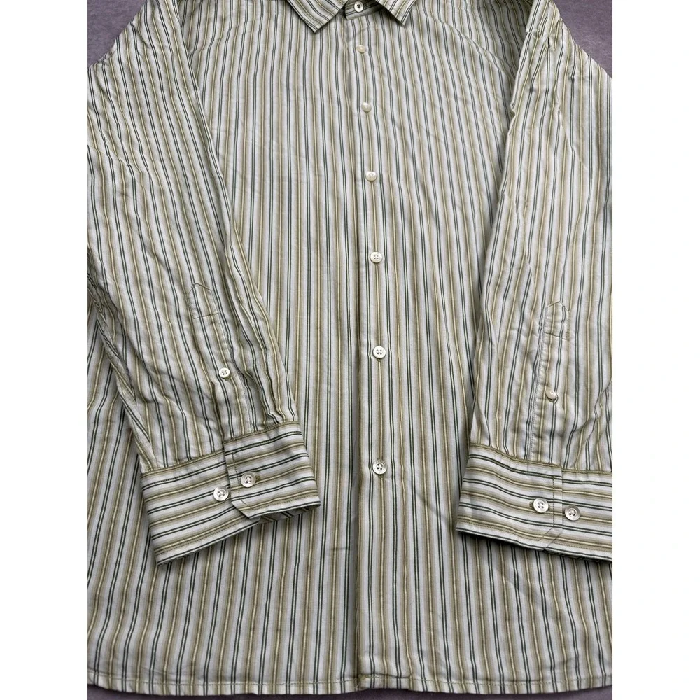 VTG Banana Republic Button Up Long Sleeve Shirt Mens 2XL Green Striped Hong Kong